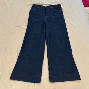 J. Crew Dark Wash Wide Leg Trouser Jeans Front Seam Size 28